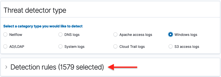 Selecting threat detector type to auto-populate rules