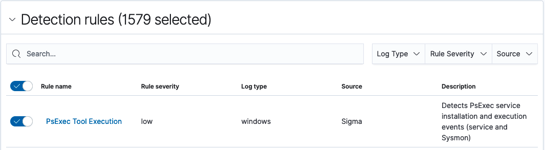 Select or deselect rules that detector will use for findings