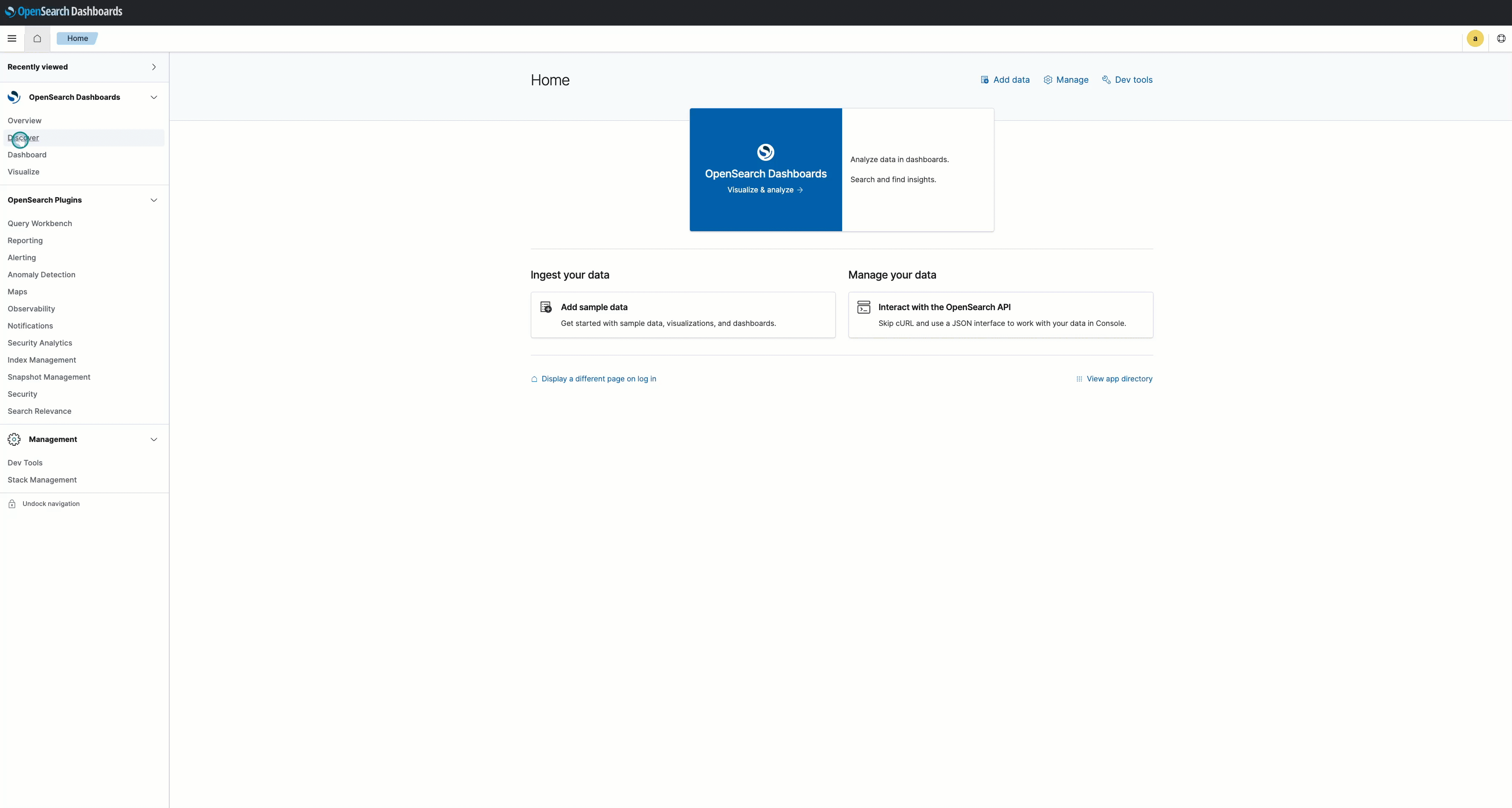 Setting up the sample data in Discover