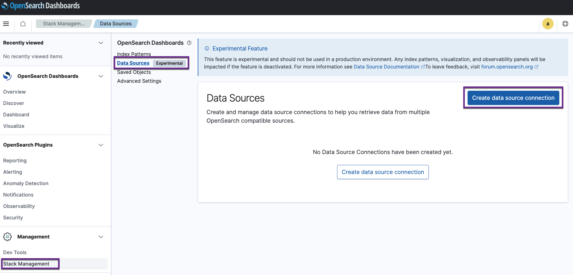 Data sources user interface