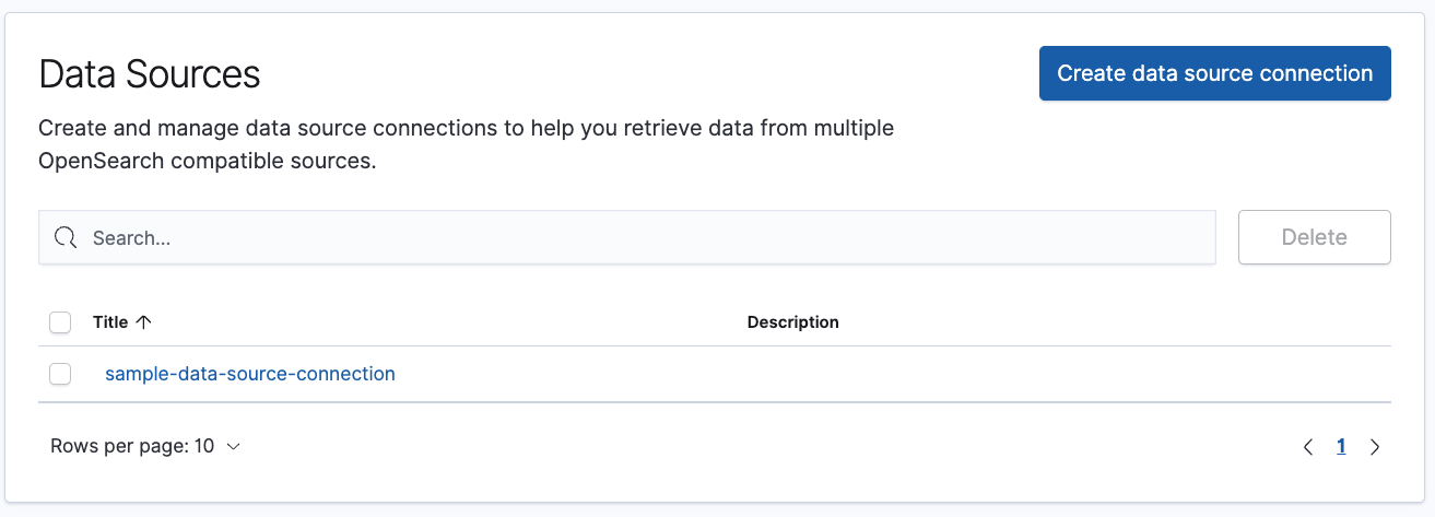 Data sources list user interface
