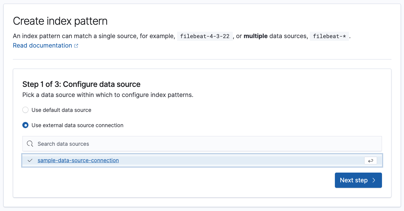 Index pattern search user interface