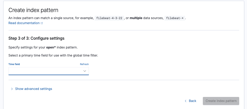 Index pattern time field user interface