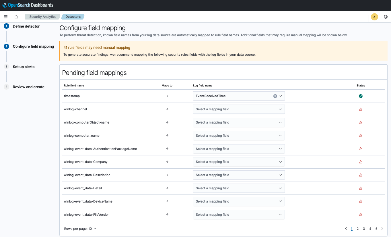 Field mapping example for pending mappings