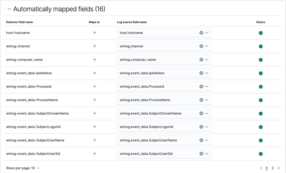 Field mapping example for automatic mappings