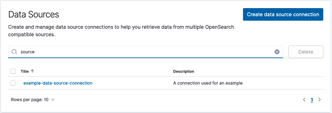 Data sources list user interface