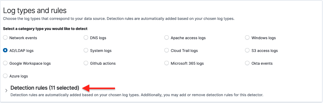 Selecting threat detector type to auto-populate rules