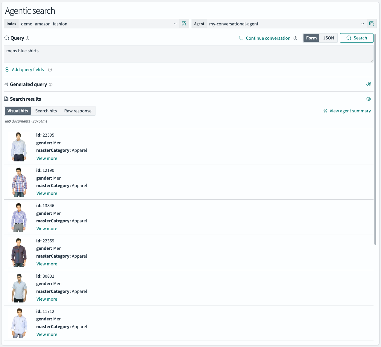 Agentic search configuration