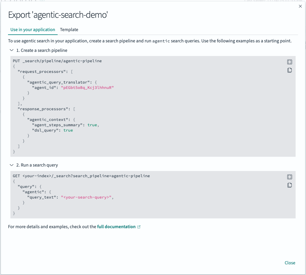 Agentic search export