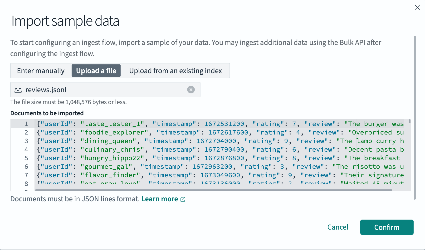 Import data modal