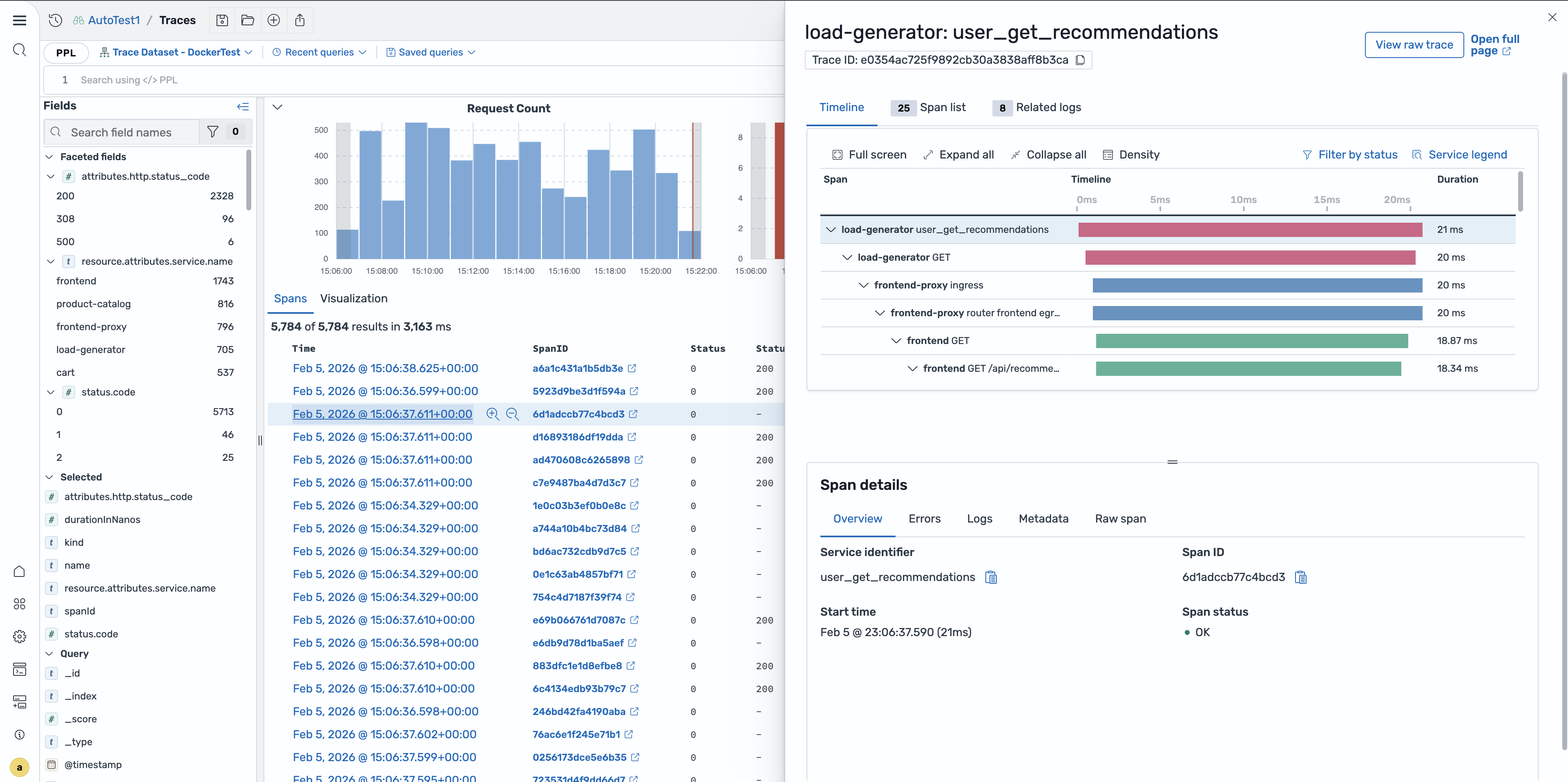 Trace details flyout