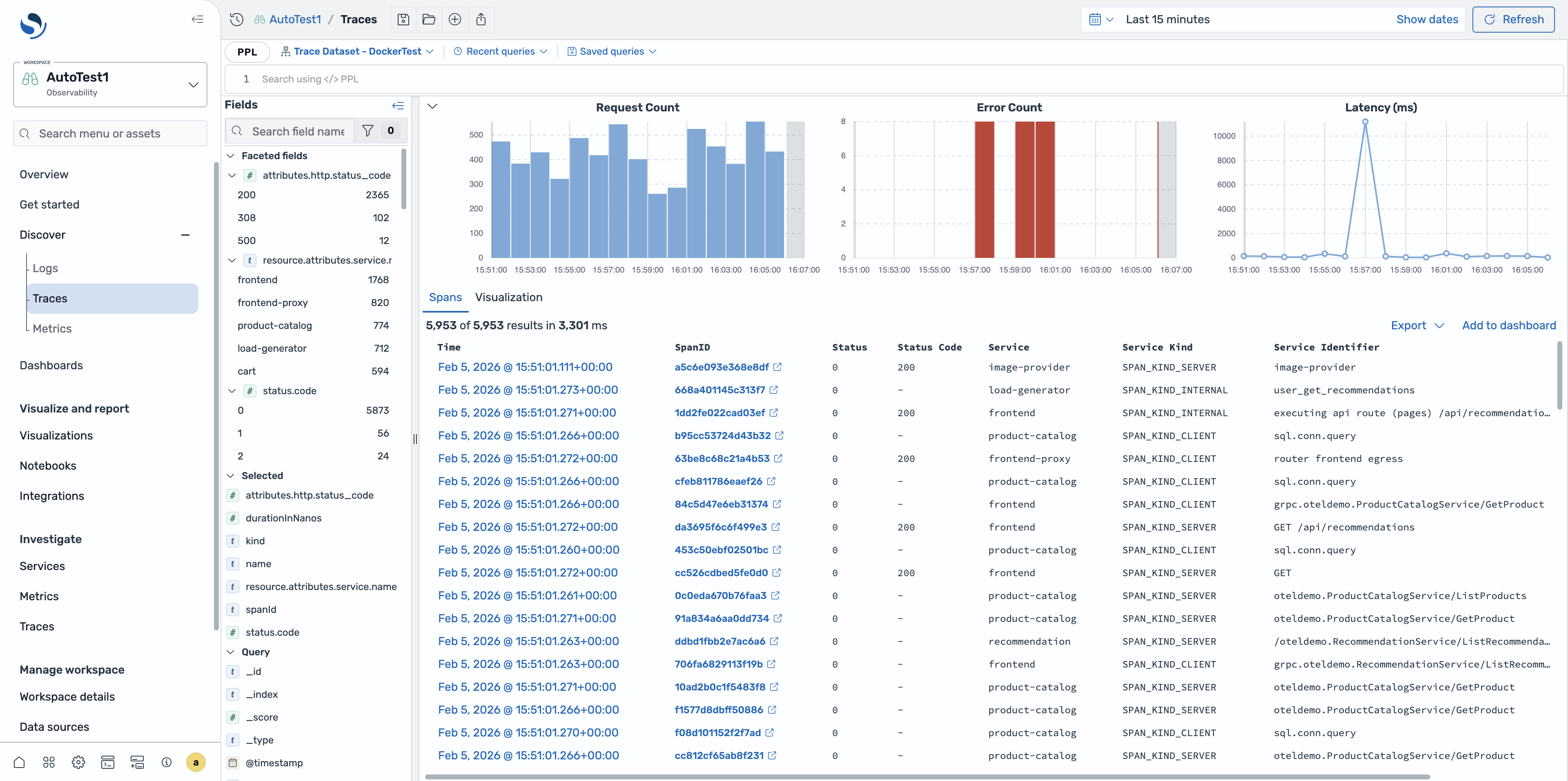 Discover Traces page in navigation