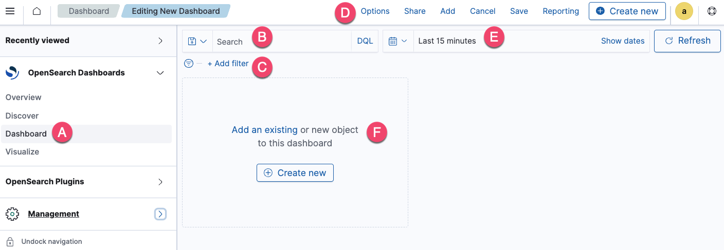 Dashboards user interface