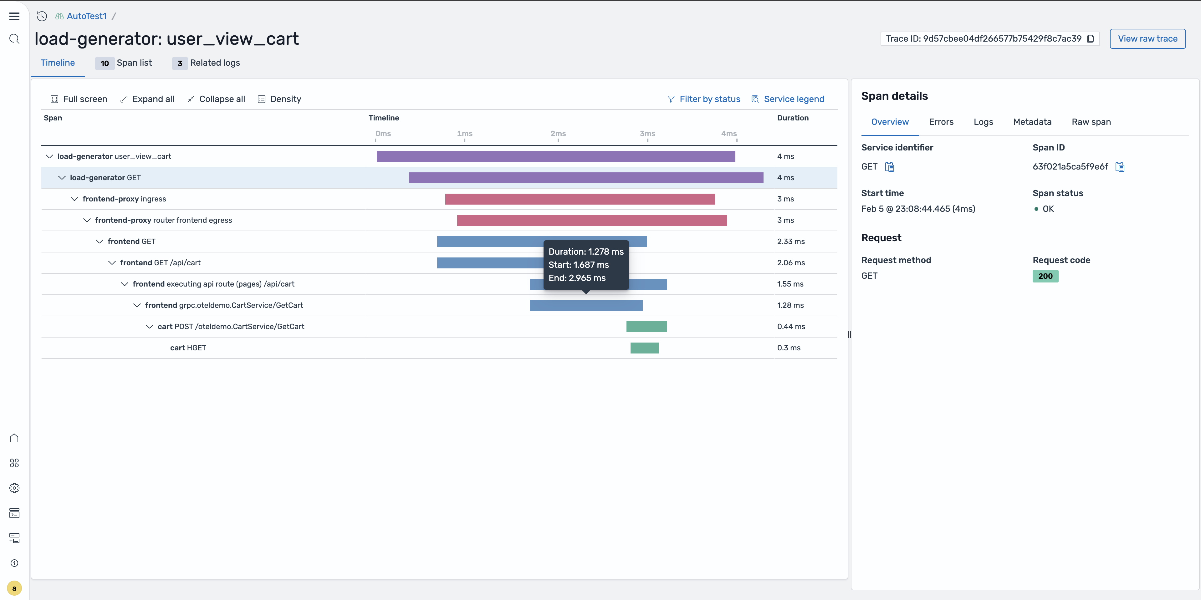 Discover Traces page with RED metrics and faceted fields
