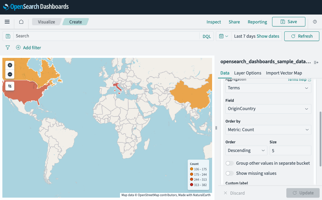 Region map showing flight count by origin country