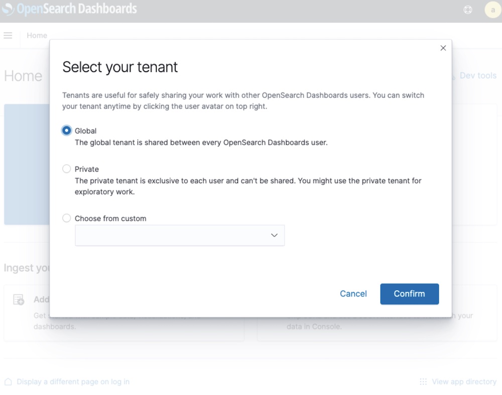 OpenSearch Dashboards Tenant