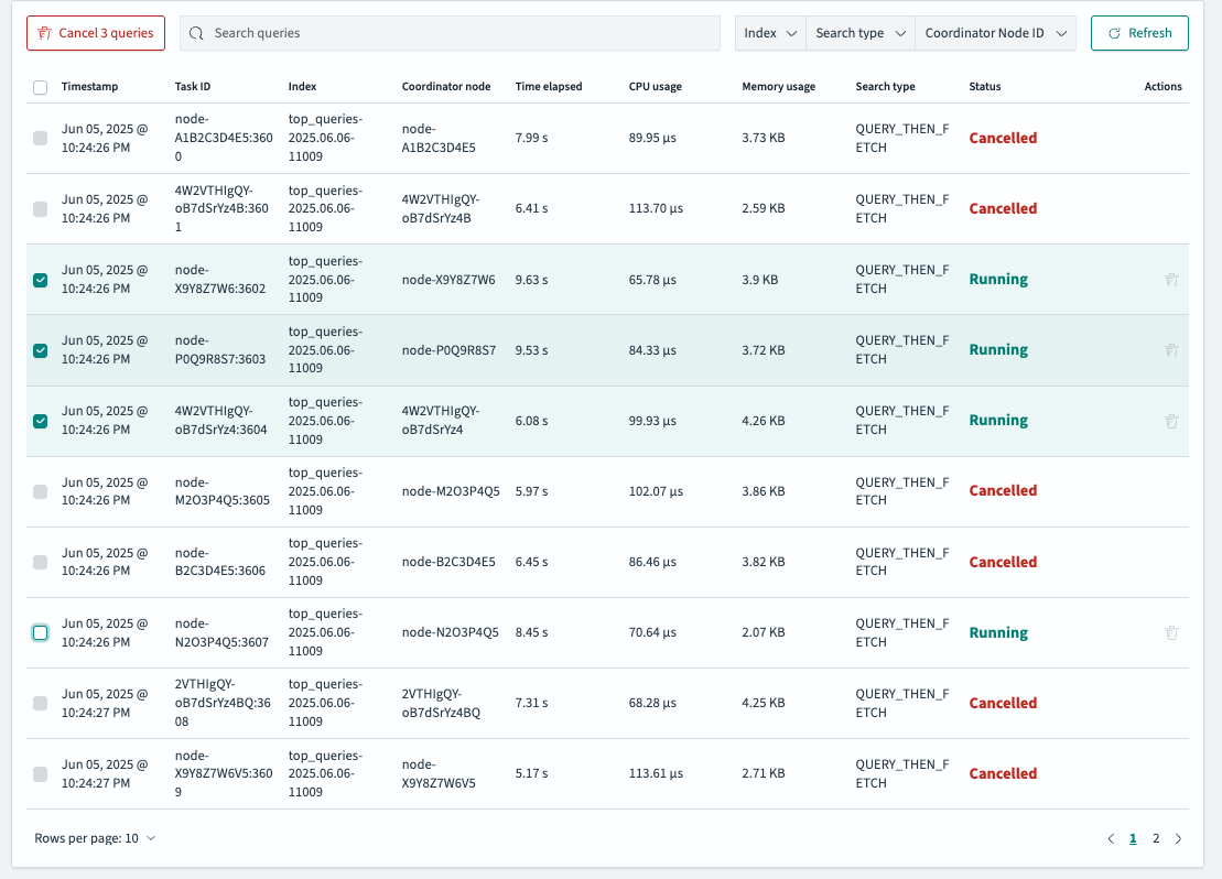 Live Queries Table