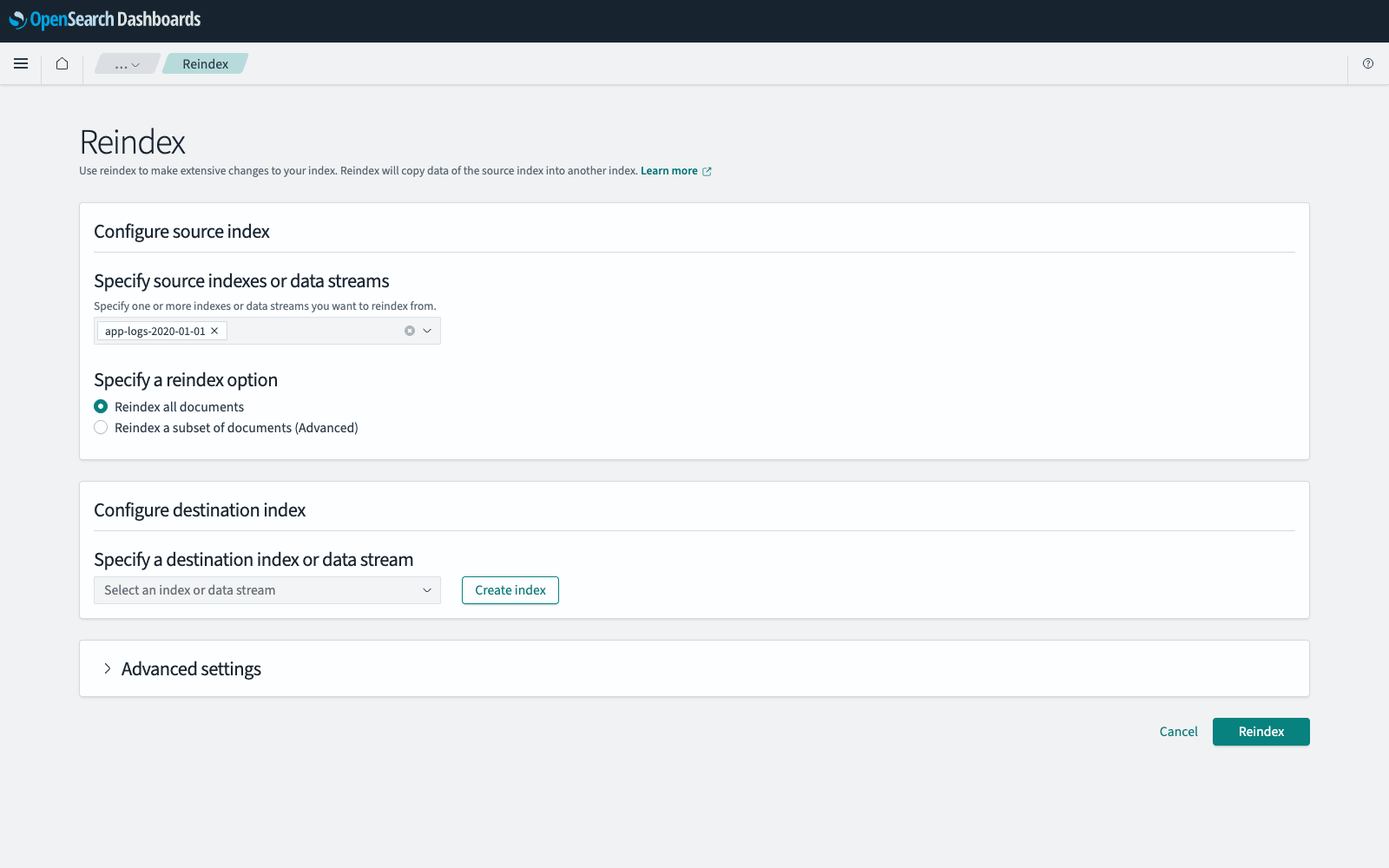 Reindex form