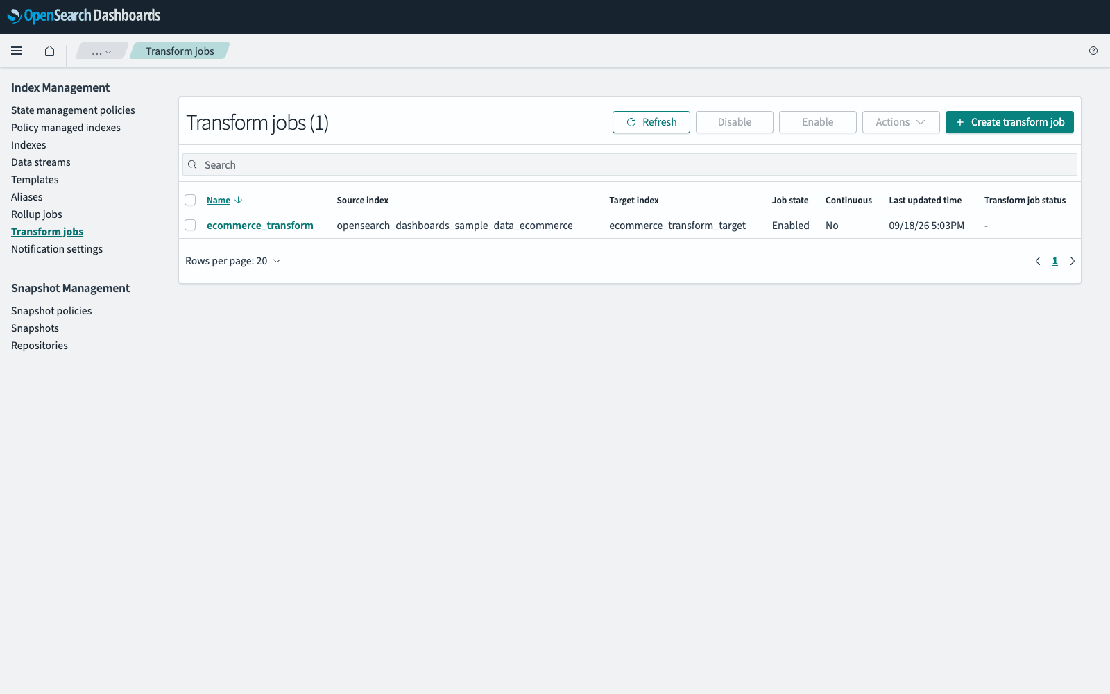 Transform jobs page