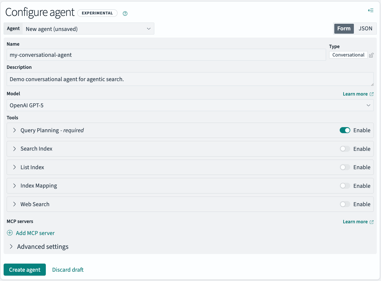 Agentic search configuration