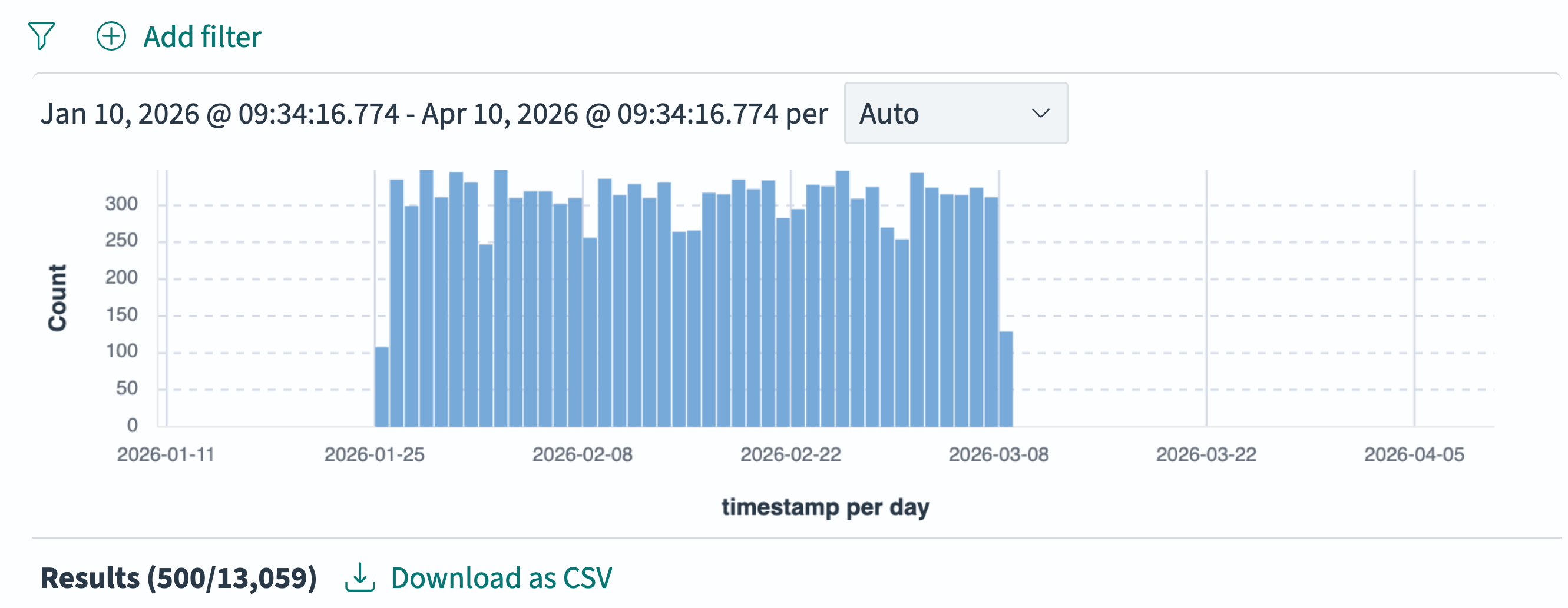 Discover interface showing search of flight sample data for last 90 days
