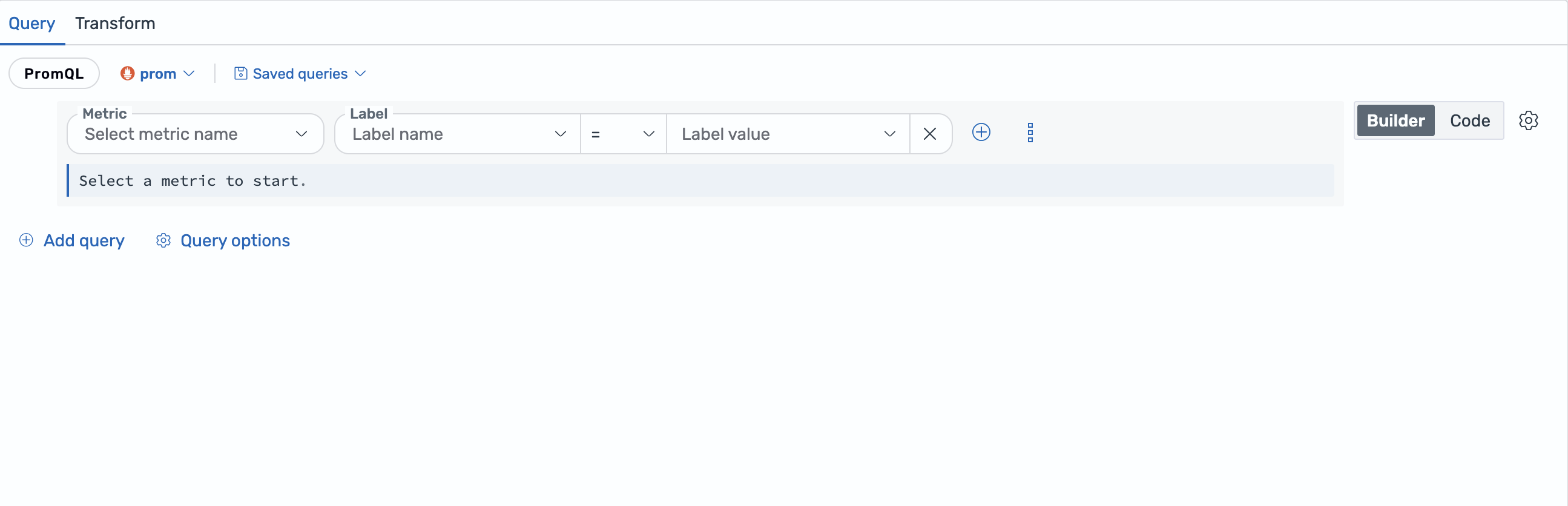 PromQL multi-query editor with one query row in Builder mode