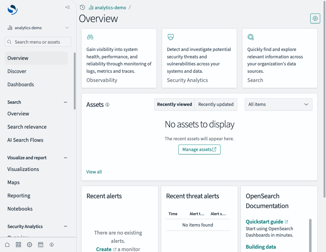 Overview page and left navigation panel within a workspace