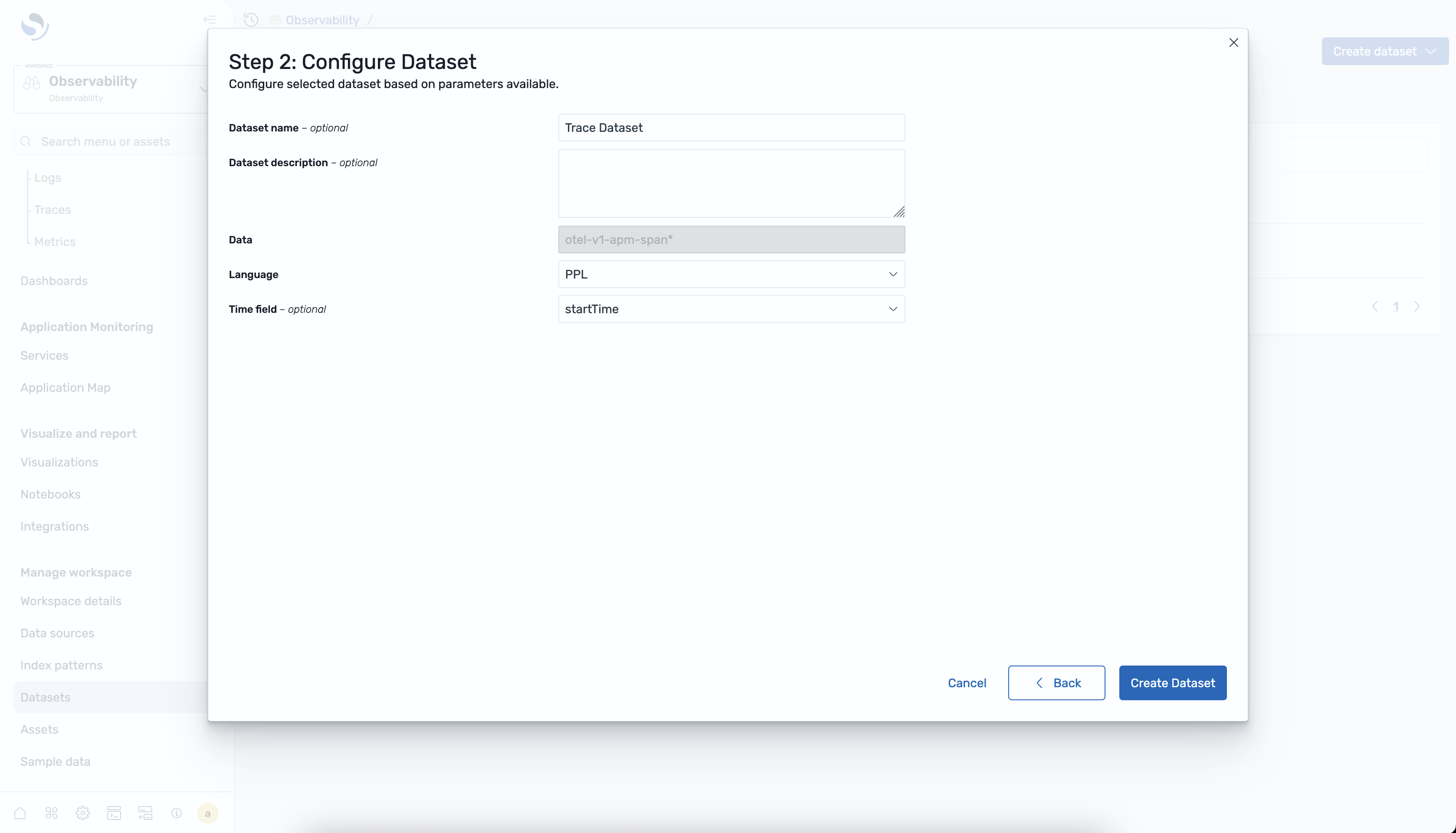 Configuring traces dataset settings