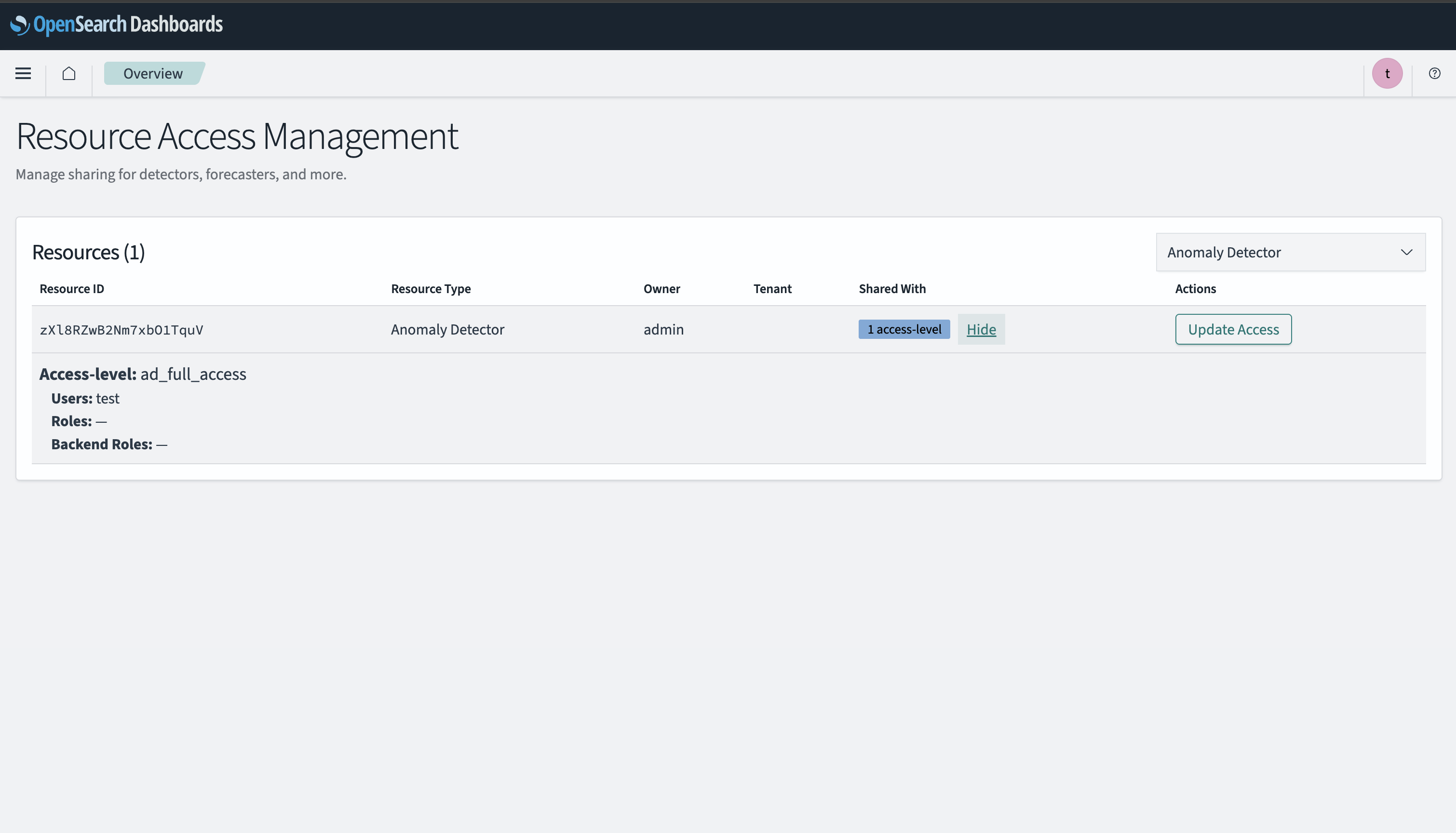 Resource details after selection
